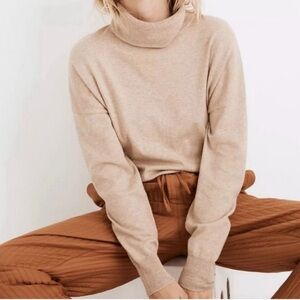 Madewell Turtleneck Top Brookhaven Wool Long Sleeve Casual Classic Beige Tan Med